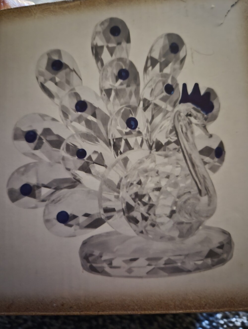Crystal Peacock Figurine - Clear with Blue Accents